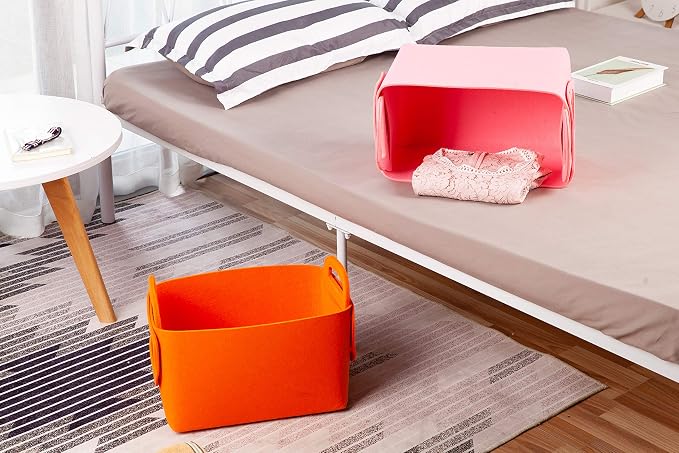 Minoisome Storage Basket Felt Storage Bin Collapsible& Convenient Box Organizer with Carry Handles for Office Bedroom Closet Babies Nursery Toys Laundry (Orange, 13.8inch（L）×9.5inch（W）×8.3inch（H）) - Image 6