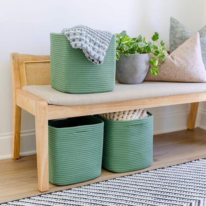 NaturalCozy Storage Cubes 11 Inch Cotton Rope Woven Baskets for Organizing, 3-Pack | Cube Storage Bin | Square Storage Baskets for Shelves Organizer, Classroom, Kids Toy Bins, Closet, Baby Nursery - Image 5