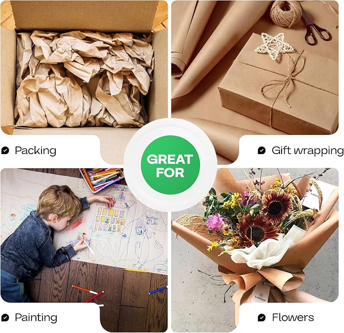 IDL Packaging Brown Kraft Paper Roll 48" x 2160" (180 feet), 30lb Thickness - USA-Made Brown Wrapping Paper for Packing, Moving, Shipping, Crafts, Arts, Party - 100% Recycled Gift Wrap Material - Image 6