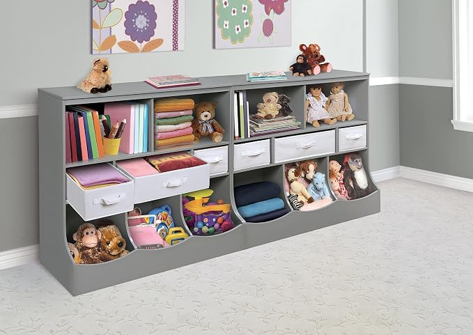Badger Basket Combo Toy Storage Organizer and Bookshelf - Kids Storage Unit with 3 Removable Baskets, Open Shelves, Top Display Surface - Gray - Image 6