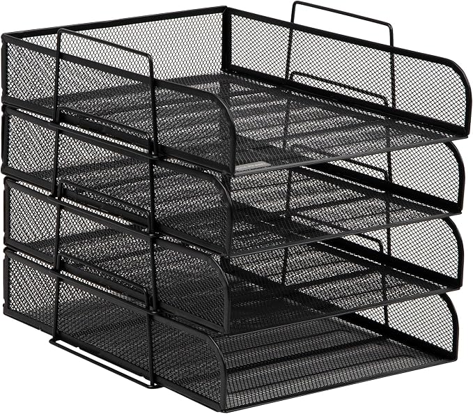 Mind Reader Stackable Paper Tray, Desktop Organizer, File Storage, Office, Metal Mesh, 10.5" L x 13.5" W x 11.25" H, 4 Pcs., Black - Image 7