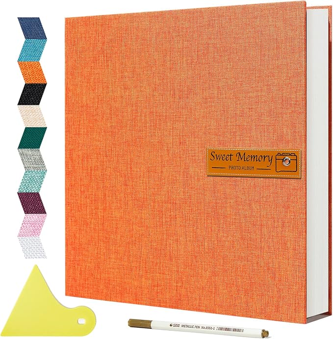 Spbapr Large Photo Album Self Adhesive Magnetic Scrapbook,DIY Scrapbook Album for 4x6 5x7 8x10 Picture,40 Pages Linen Cover Memory Book for Wedding Family Baby Pets, with Metallic Pen and Scraping by Spbapr