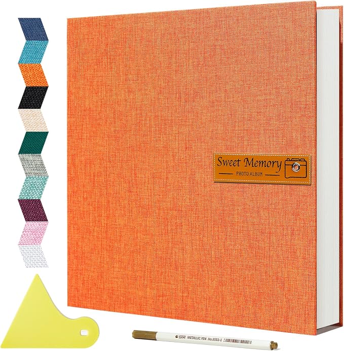 Spbapr Large Photo Album Self Adhesive Magnetic Scrapbook,DIY Scrapbook Album for 4x6 5x7 8x10 Picture,40 Pages Linen Cover Memory Book for Wedding Family Baby Pets, with Metallic Pen and Scraping by Spbapr