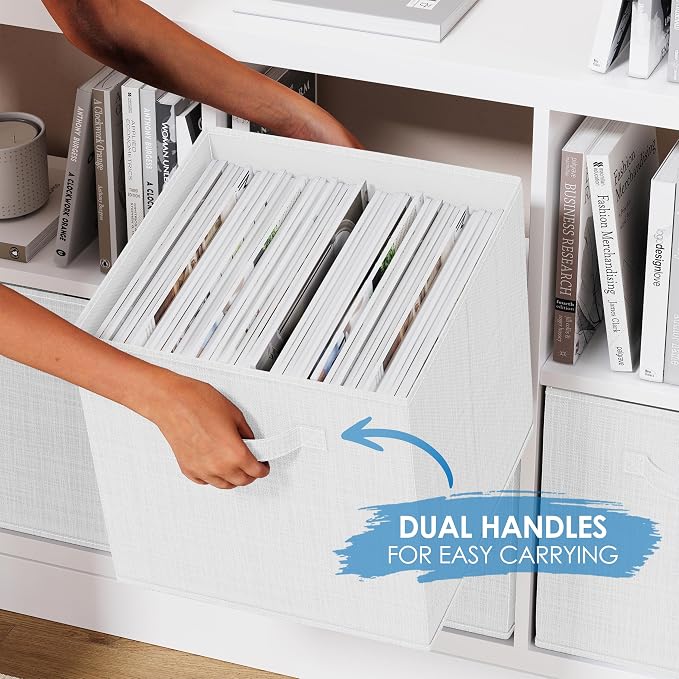 NEATERIZE Fabric Storage Cubes - 6 Pack Heavy Duty White-Grey Bins - 13 Inch Cube Organizer, Use As A Clothes Storage Box, Baskets For Shelves or Cubbies - Image 4