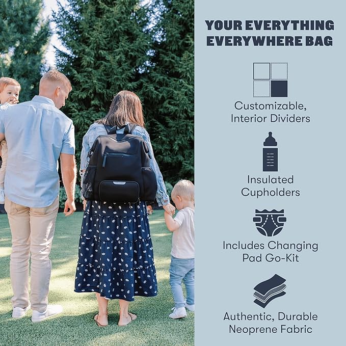Colugo Neoprene Parent Diaper Backpack With Changing Pad & Pouches | Award-winning, Washable Baby Bag with Insulated Pocket, Luggage Sleeve, Multiple Customizable Compartments, 4 Cupholders - Image 2