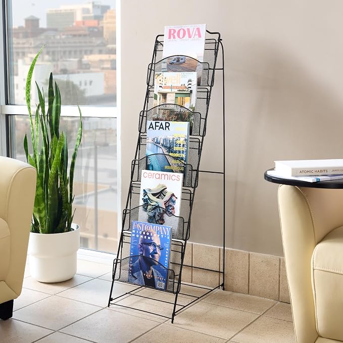 Safco Onyx Mesh Magazine Holder, Ladder Style Display Rack with 5 Pockets, Brochure Organizer, Commercial-Grade Steel Construction, Black - Image 6