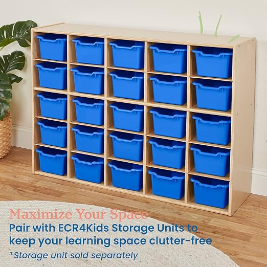 ECR4Kids Scoop Front Storage Bins, Multipurpose Organization, Blue, 25-Piece | Durable plastic, GREENGUARD Gold Certified, 1.2 gallon capacity, lightweight & nestable, built-in handle, classroom/home use - Image 6