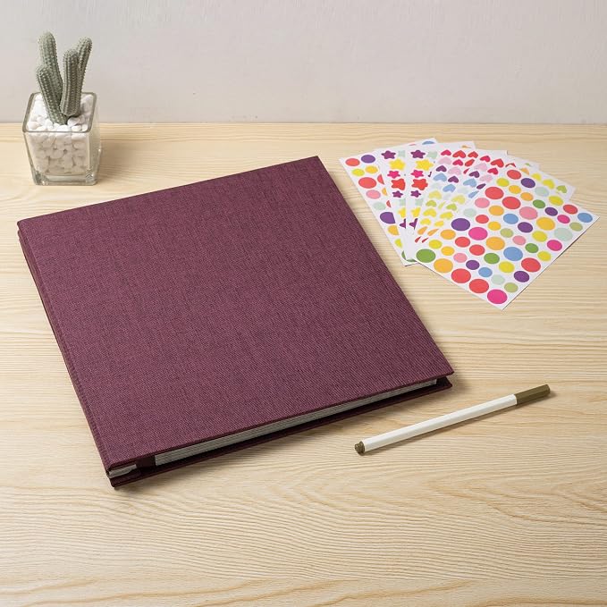 Large Photo Album Self Adhesive for 4x6 8x10 Magnetic Scrapbook Album DIY 60 Black Sticky Pages Linen Cover Photo Album(Purple) - Image 6