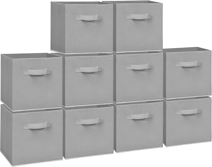 Easi Storage Cubes, 11 Inch Storage Bins, Set of 10, Foldable Fabric Cube Storage Organizer With Handles, Closet Cube Storage Bins, Collapsible Cubby Storage Organizer for Shelves,Offices, Gray by Unknown