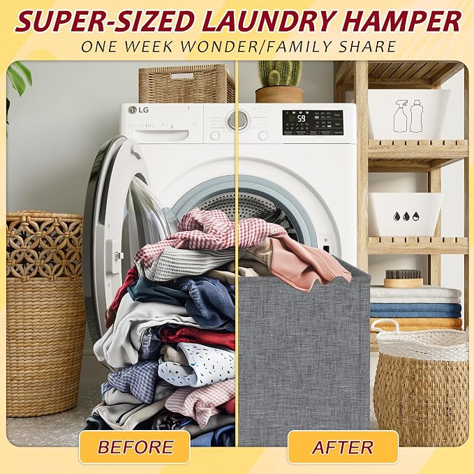 135L Laundry Hamper 2 Section, Large Laundry Hamper with Lid, Dirty Clothes Hamper with 2 Removable Inner Bags, Collapsible Laundry Basket Organizer for for Clothes Toys Towels, Hamper 2 Compartment - Image 6