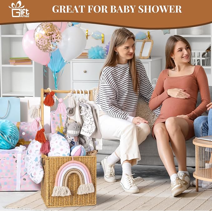 GiftAmaz Baby Shower Crate Closet, Large Hand-Woven Rattan Storage Crates with Handle, Baby Shower Gifts, Baby Welcome Box Nursery Basket for Newborn Boys Girls, Pregnancy Gifts for New Parents - Image 2