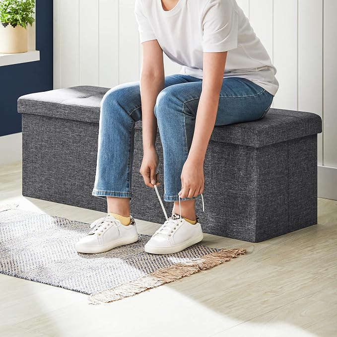 SONGMICS MAZIE Collection - 43 Inches Storage Ottoman, Foldable Storage Bench with Flipping Lid, 660 lb Load Capacity, for Entryway, Living Room, Bedroom, Dark Gray ULSF76GYZ - Image 6