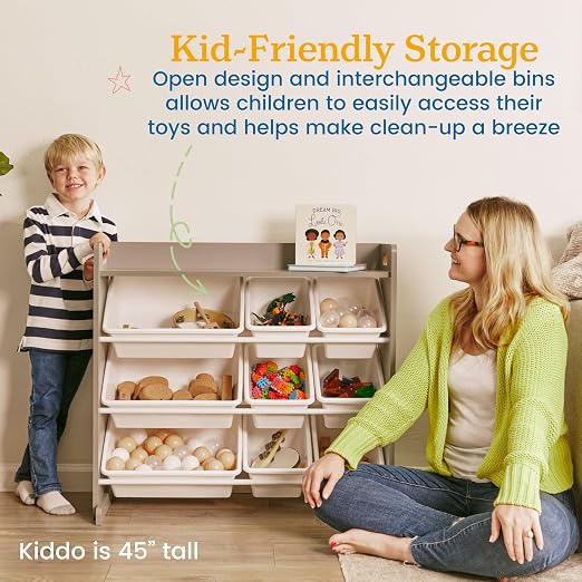 ECR4Kids 3-Tier Organizer with Shelf and 9 Removable Plastic Bins, 3x3, Toy Storage, Grey/White | Durable plastic bins, MDF panels, steel frame, GREENGUARD Gold Certified, 36 lb capacity, anti-tip kit, playroom/classroom - Image 5