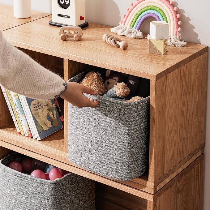 joybest 11inch Cube Storage Bins, Cotton Rope Woven Organizer Basket | Set of 4 Cube Bin Square Shelves Organizer Closet Storage, Nursery, Toy Organization, Grey - Image 5