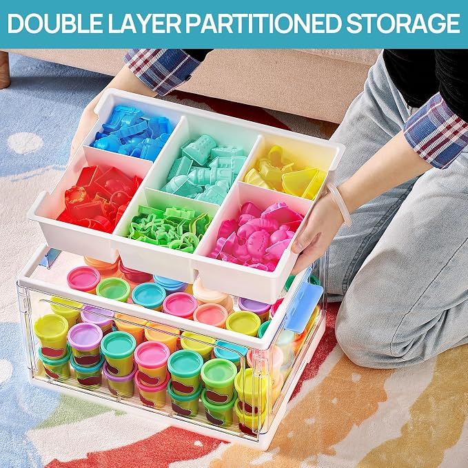 Vtopmart 24 QT Blue Clear Craft Organizer with Tray & Dividers, 1 Pack | Storage Box for Coloring Books, Modeling Clay, Molds and Art Supplies, Removable Tray for Craft Supplies Organization - Image 6