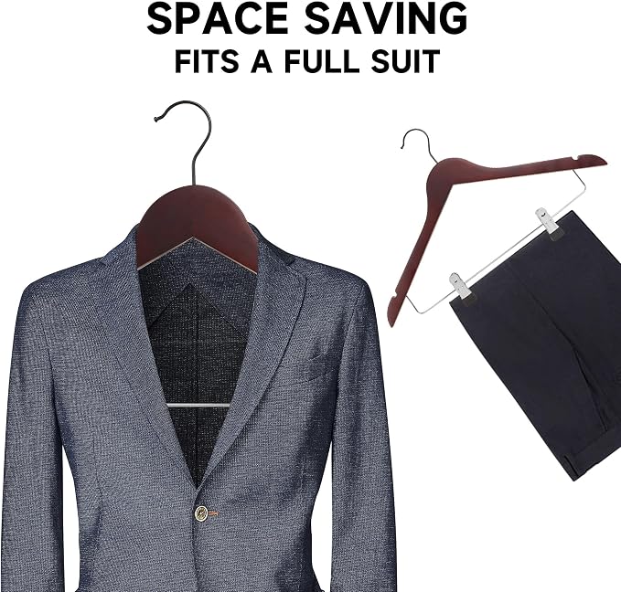 Wooden Hangers with Adjustable Metal Clips, 72-Pack, Dark Cherry | Solid Wood Hangers with 360° Rotatable Hook for Skirt, Dress, Coats, Jacket and Pants, Space-Saving and Non-Slip Design - Image 6