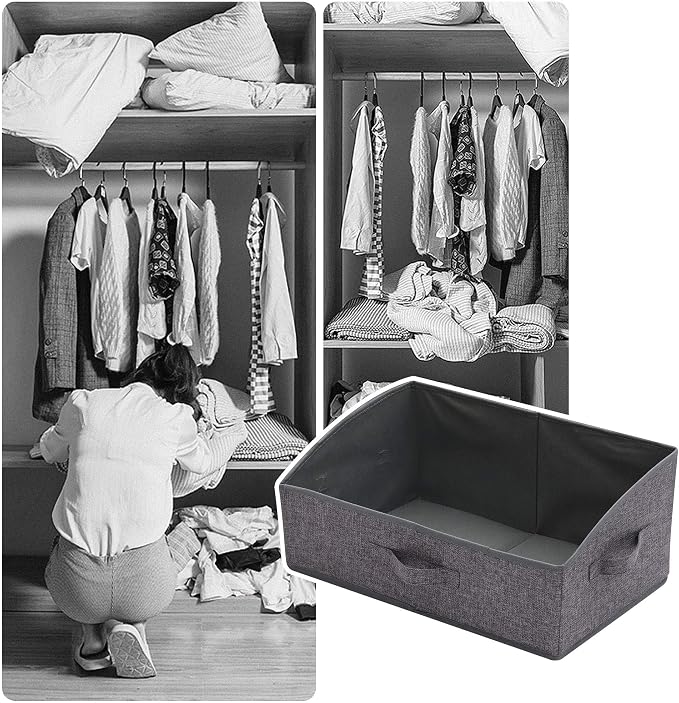 TENABORT 5 Pack Trapezoid Large Foldable Closet Storage Bins with Handle, Fabric Storage Organizer Cube Cloth Containers Linen Box Shelf Baskets for Clothes Clothing Shelves Wardrobe - Image 7