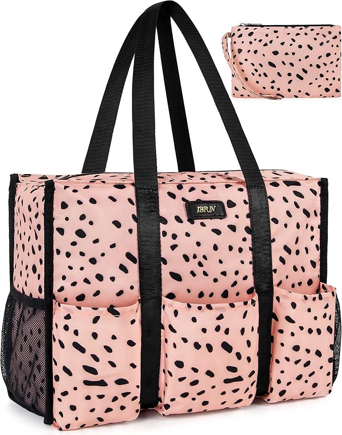 IBFUN Utility Tote Bag with 24 Pockets, Large Teacher Travel Tote for Women | Large Work Tote Bag 2pcs with Zipper for Travel Daily School Teacher Nurse, Large Lightweight Laptop Shoulder Bag Handbag by IBFUN