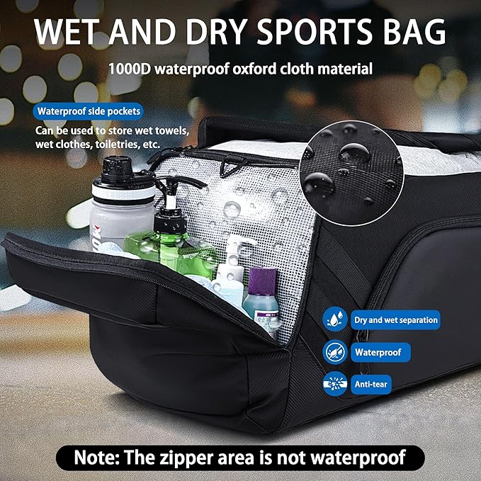 WOLFILIST 4-in-1 Gym Bags for Men/Women, Large Sports Duffle Bag for Travel | Gym Workout Backpack with Shoes & Wet Compartment, Sports Bag for Training, Sauna, Fitness, Swimming, Weekender Overnight Bag - Image 4