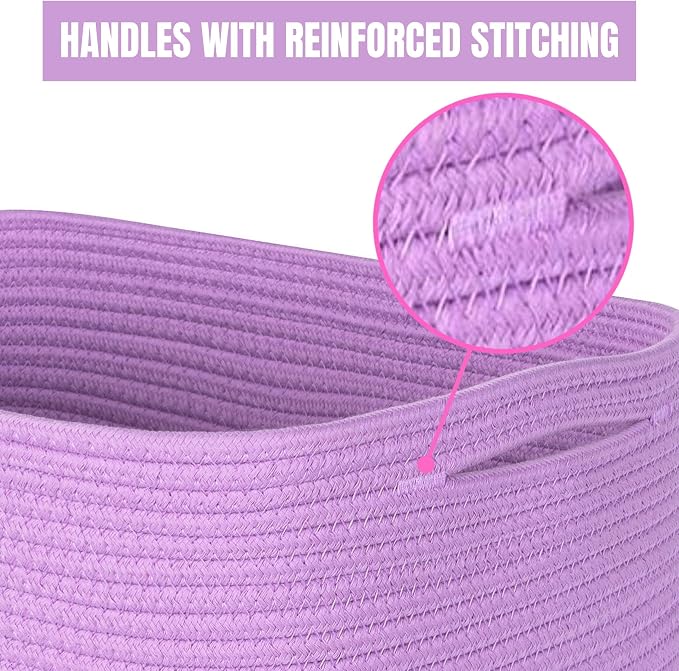 3-Pack Storage Baskets for Shelves, Decorative Baskets for Organizing, Woven Baskets for Storage, Book Basket Cube Storage Bin Box, Pantry Closet and Shoe Organizers, Lilac Purple - Image 7