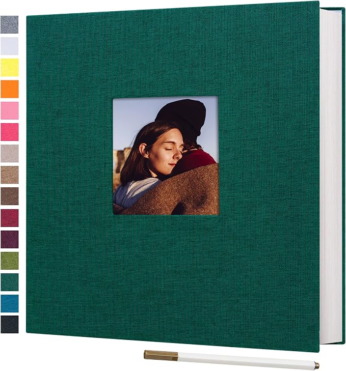 Large Self Adhesive Photo Album 80 Pages, Linen cover, Dark Green | Photo Album Self Adhesive 4x6 5x7 8x10 Pictures, Linen Cover DIY Scrapbook Albums for Family, Wedding, Baby, Anniversary by potricher