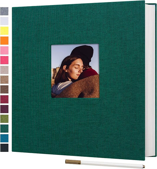 potricher Large Self Adhesive Photo Album 40 Pages, Linen cover, Dark Green | Photo Album Self Adhesive 4x6 5x7 8x10 Pictures, Linen Cover DIY Scrapbook Albums for Family, Wedding, Baby, Anniversary by potricher