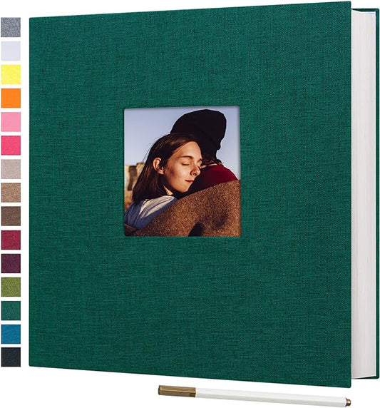 Large Self Adhesive Photo Album 80 Pages, Linen cover, Dark Green | Photo Album Self Adhesive 4x6 5x7 8x10 Pictures, Linen Cover DIY Scrapbook Albums for Family, Wedding, Baby, Anniversary by potricher
