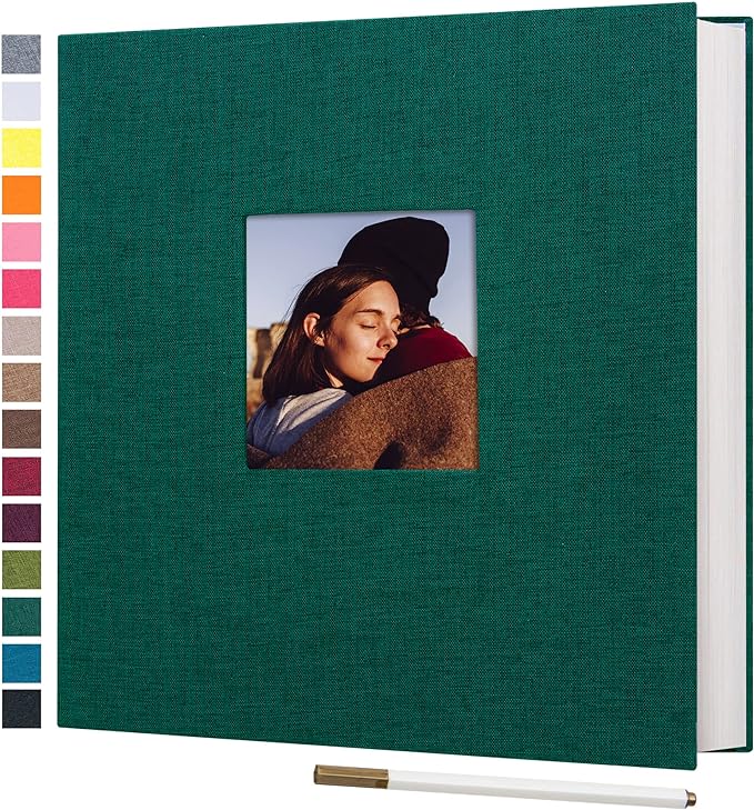 potricher Self Adhesive Photo Album 40 Pages, Linen cover, Dark Green | Photo Album Self Adhesive 4x6 5x7 8x10 Pictures, Linen Cover DIY Scrapbook Albums for Family, Wedding, Baby, Anniversary by potricher