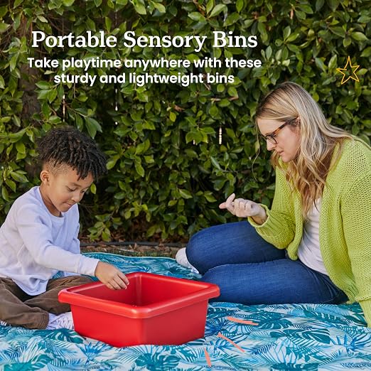 ECR4Kids Stackable Square Bins with Non-Snap Lids, Multipurpose Organization, Red, 2-Pack - Image 3