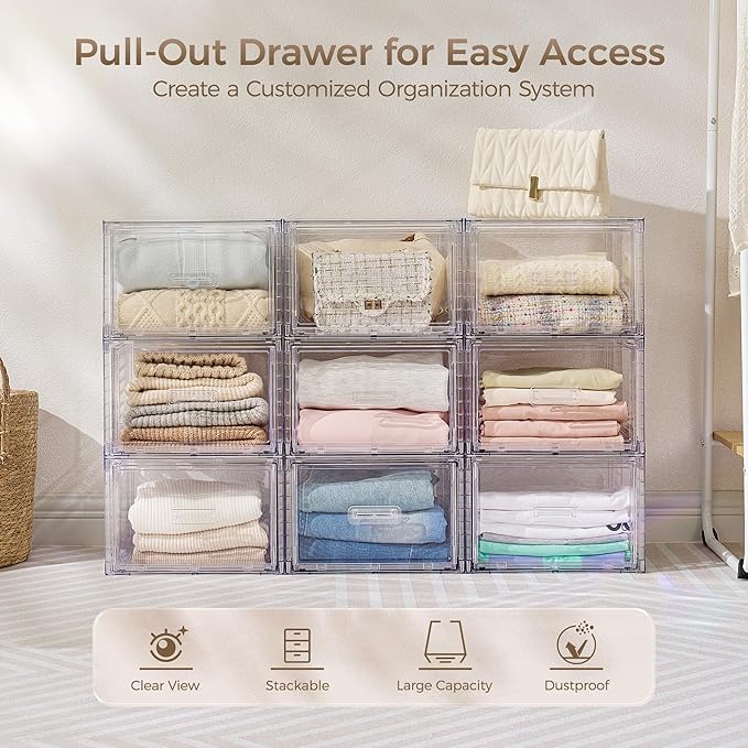 Vtopmart 6 Pack Clear Stackable Storage Bins 15QT | Easily Assemble Bathroom Organizers,Plastic Storage Bins for Kitchen Pantry,Under Sink Organization(Medium) - Image 3