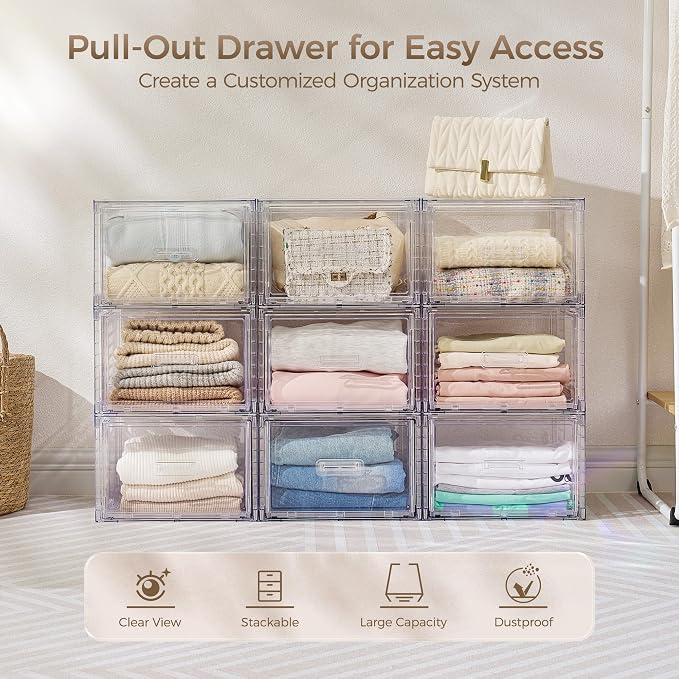 Vtopmart 6 Pack Clear Stackable Storage Bins 15QT | Easily Assemble Bathroom Organizers,Plastic Storage Bins for Kitchen Pantry,Under Sink Organization(Medium) - Image 3