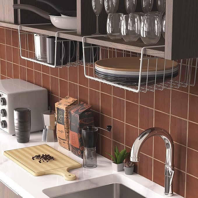 Simple Houseware 6PK Under Shelf Basket, White - Image 6