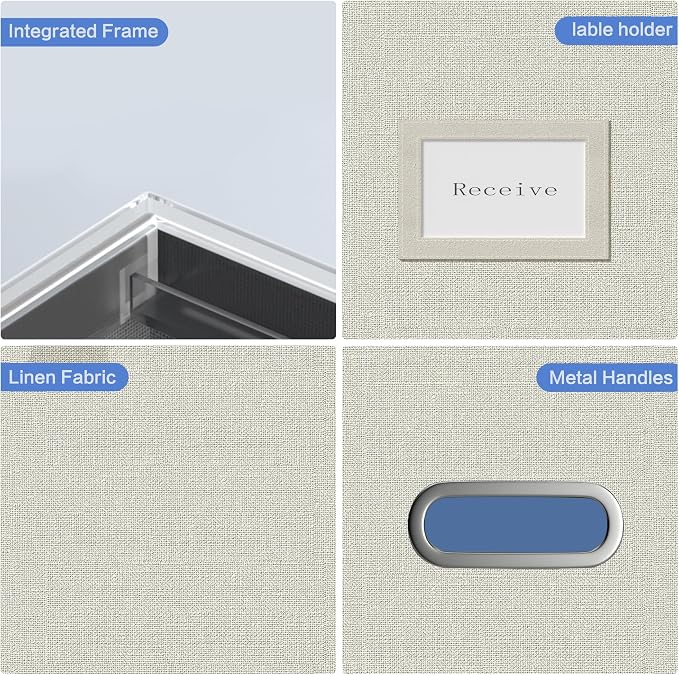 File Organizer Box - File Boxes for Hanging Files with Lid Set of 2 Decorative Hanging Folders Organizer with One-Piece Plastic Frame Slides (Beige White, 13.2 * 10.1 * 10.1in(2Pack)) - Image 4