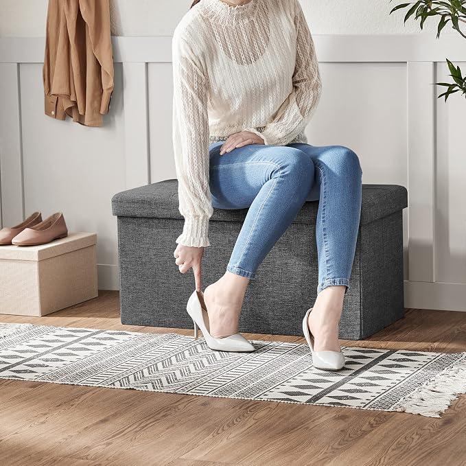 SONGMICS MAZIE Collection - 30 Inches Storage Ottoman, Foldable Storage Bench with Flipping Lid, 660 lb Load Capacity, for Entryway, Living Room, Bedroom, Dark Gray ULSF46GYZ - Image 5