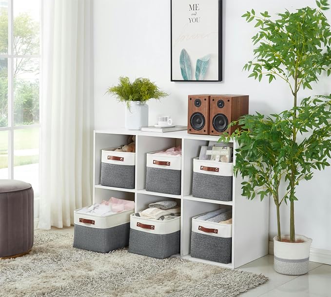 DECOMOMO Storage Bins, Large Fabric Storage Baskets for Shelves 4 Pack | 15 x 11 x 9.5 inches Decorative Linen Closet Organizers (Slate Grey & White) - Image 9