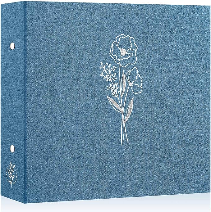 Lanpn 12x12 inch Scrapbook Photo Album, Linen Cover Archival Acid Free Top Load 3 Ring Binder Folder Photo Book 12 x 12 with 30 Plastic Sleeves 60 Pages (Blue) by Lanpn