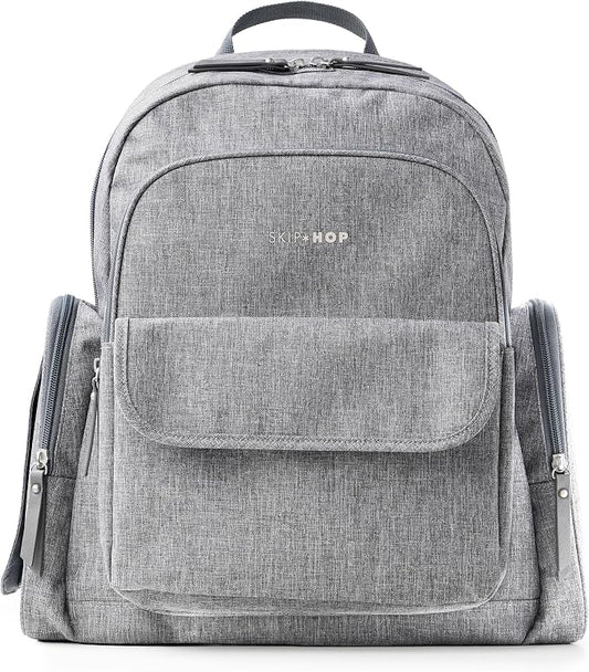 Skip Hop Diaper Bag Backpack with Portable Changing Pad, 9 Total Pockets, Easy-Access Wipes Pocket, Zippered Side Pocket, Luggage Sleeve & Stroller Straps, Fits a 15” Laptop, Luna, Heather Grey by Unknown
