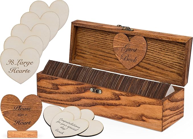 Jecor Wedding Guest Book Alternative with Sign Guest Book Wedding Reception | - Sign in Guest Book Alternatives - Rustic Wedding Decorations - Wedding Book - 98 Large Hearts & 2 Hearts Signs - Rustic by JecorCreatingMemoriesTogether