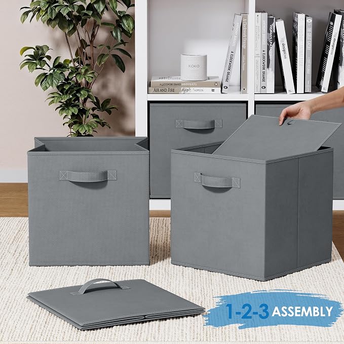 Fabric Storage Cubes for Cube Organizer - 8 Pack Heavy Duty Storage Bins - 13 Inch Cube Storage Bin, Use As A Clothes Storage Box In Closet, Baskets For Shelves or Cubbies Storage bins (Grey) - Image 6