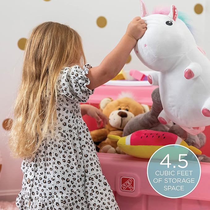 Step2 2-in-1 Toy Box & Art Lid, Kids Toy Storage Bin & Organizer, Easel & Chest in One, Made of Durable Plastic, For Toddlers 2+ Years Old, Pink - Image 3