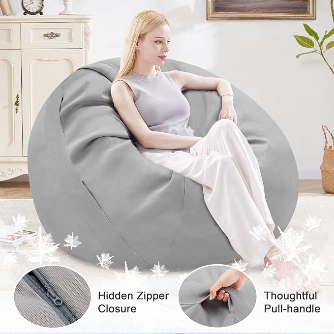 Cooling Bean Bag Cover for Hot Summer (No Filler), Giant Bean Bag Chairs for Stuffed Animals Storage, Large Bean Bag Chair Covers for Adults, Bean Bag Couch Sofa for Toddler/Kids (Grey,4FT) - Image 6