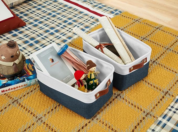 DECOMOMO Small Storage Basket, Closet Storage Bins, Baskets for Organizing Shelves (Navy Blue & White, Small - 6 Pack) - Image 8