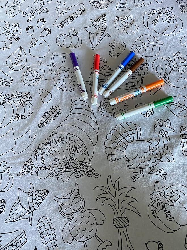 Thanksgiving and Fall Fun Design – Rectangle Tablecloth 60”X84”– Interactive Coloring Tablecloth for Kids - Poly/Cotton Fabric - Washable and Reusable – DIY Activity for Children and Adults - Image 9