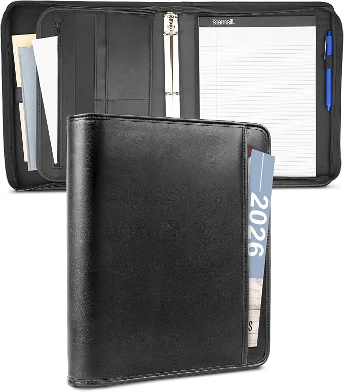 Samsill Professional 1-Inch Zipper Binder Padfolio with iPad Pocket, Interview Document Organizer, Includes Refillable 8.5 x 11 Inch Writing Pad and Pen Loop, Black by Samsill