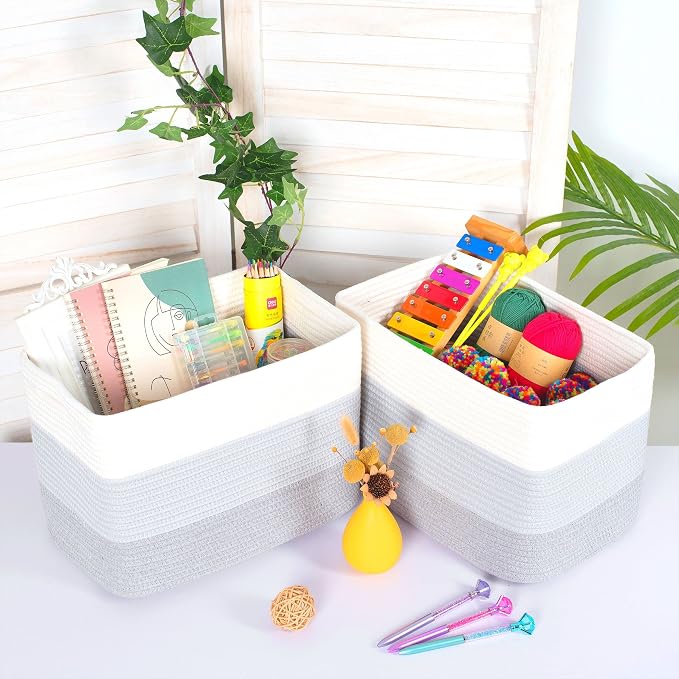 3-Pack Storage Baskets for Shelves, Playroom and Classroom, Book Basket, Decorative Storage Cube Bins, Woven Closet Organizers, Pantry and Shoe Organizer, 3-Tone Grey - Image 5
