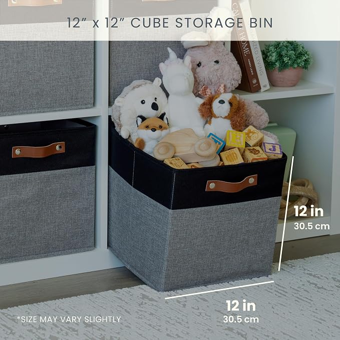 OrganiHaus 12x12 Cube Storage Bins, Set of 4 - Fabric Storage Cubes | Sturdy, holds its shape; odor-free; fits 12-inch cube shelves; vegan leather handles - Image 2