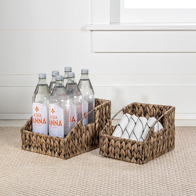 happimess Havanah 2-Piece Slanted Pantry Baskets Hyacinth 11", Brown | Southwestern Style, Hand-Woven Design, Nesting Storage, Built-In Handles, Iron Frame, Decorative Containers - Image 6