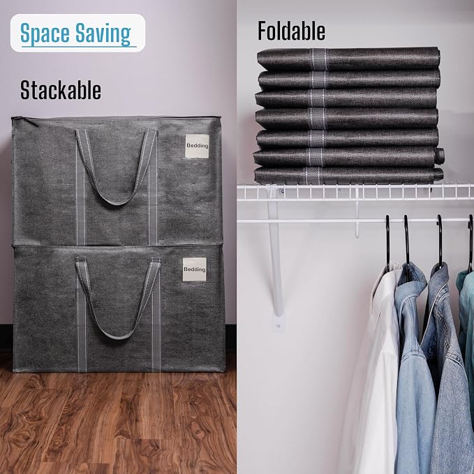 VENO 4 Pack Heavy Duty Moving Bags, Extra Large Storage Bags with Reinforced Handles & Strong Zippers, Foldable & Reusable Moving Box Alternative for Clothes & Dorm Storage - Image 7