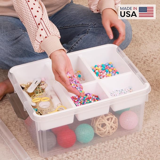Citylife 17QT Clear Craft Organizers and Storage Box with Removable Tray | Stackable Art Supply Organizer Storage Bins with Lids for Beads, Markers, Sewing, Tools, Playdoh, Coloring Books, Made in USA - Image 10