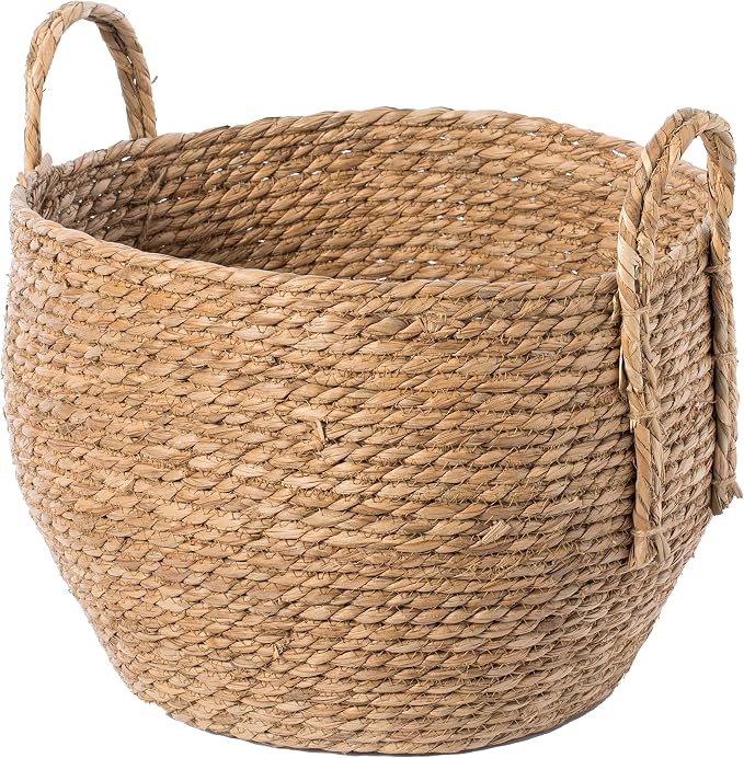 Vintiquewise Decorative Round Wicker Woven Rope Storage Blanket Basket with Braided Handles - Large - Image 3